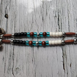 Horse Rhythm Balance Beads - Lakota Style - Transparent Turquoise/Brown Wood Spagetti Beads/Black/Ivory/Silver