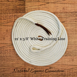 Our 22 foot horse ground training lines are a must have tool to refine your groundwork and driving. They are very versatile and can be used in multiple ways.  These lines are extremely light and offer a soft feel. It helps you along the way for great success in line driving, liberty, foal training, and can also be used for cinch/flank desensitizing by attaching a ring.