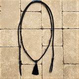 Adjustable Horse Neck Rope with Leather Poppers / Center Tassel and Braid Knot Accents