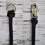 All of Natural Equine Connection's horse training lines have a hand spliced loop end. That gives you the option to attach line directly to halter or add an easy one-handed heavy-duty nickel plated bull snap tested to 2,100 lbs. Rings or other hardware of your choice can easily be added or removed as needed.