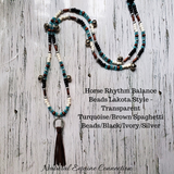 Horse Rhythm Balance Beads - Lakota Style - Transparent Turquoise/Brown Wood Spagetti Beads/Black/Ivory/Silver