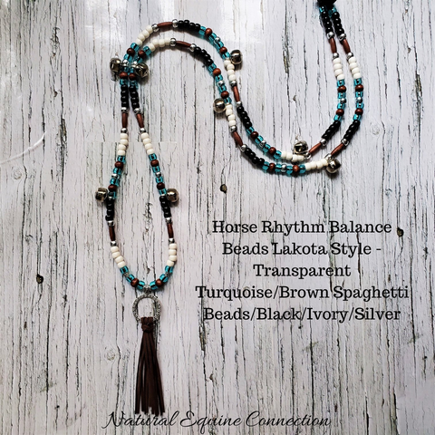 Horse Rhythm Balance Beads - Lakota Style - Transparent Turquoise/Brown Wood Spagetti Beads/Black/Ivory/Silver