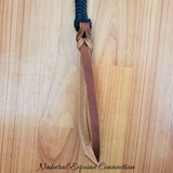 Our leather popper adjustable horse neck ropes are the perfect tool for Bridleless, Freestyle riding, and Liberty training. Made in Canada by Natural Equine Connection.