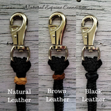 Customize any of our horse training lines or neck ropes with leather braided knot accents. Never get your equipment mixed up with anyone elses.