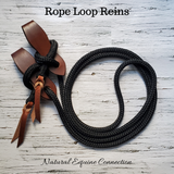 Our 1/2" loop sport reins are very popular and used regularly by top horsemen and clinicians. Your choice of weighted leather popper ends, tassel, or blunt ends.