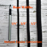 All of our training lines, lead ropes, lunge / longe lines, neck ropes, and reins come in 3 different widths. Custom orders are welcome. All made in Canada by Natural Equine Connection.