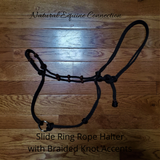 Slide Ring Rope Hybrid Horse Training Halter with Braid Knot Accents