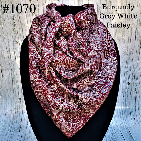 #1070 Burgundy Paisley Wild Rag Cowboy Buckaroo Silk Scarf