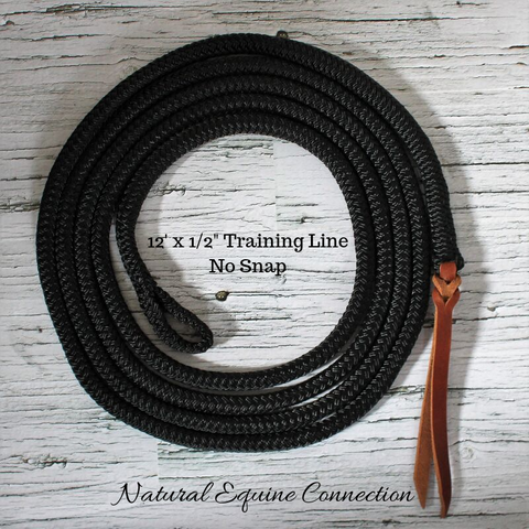 Our 12 foot rope horse training lead lines are made of the highest quality yacht rope used by many natural foundation horse trainers and clinicians. We also use the same rope for our neck ropes and reins. Made in Canada. 