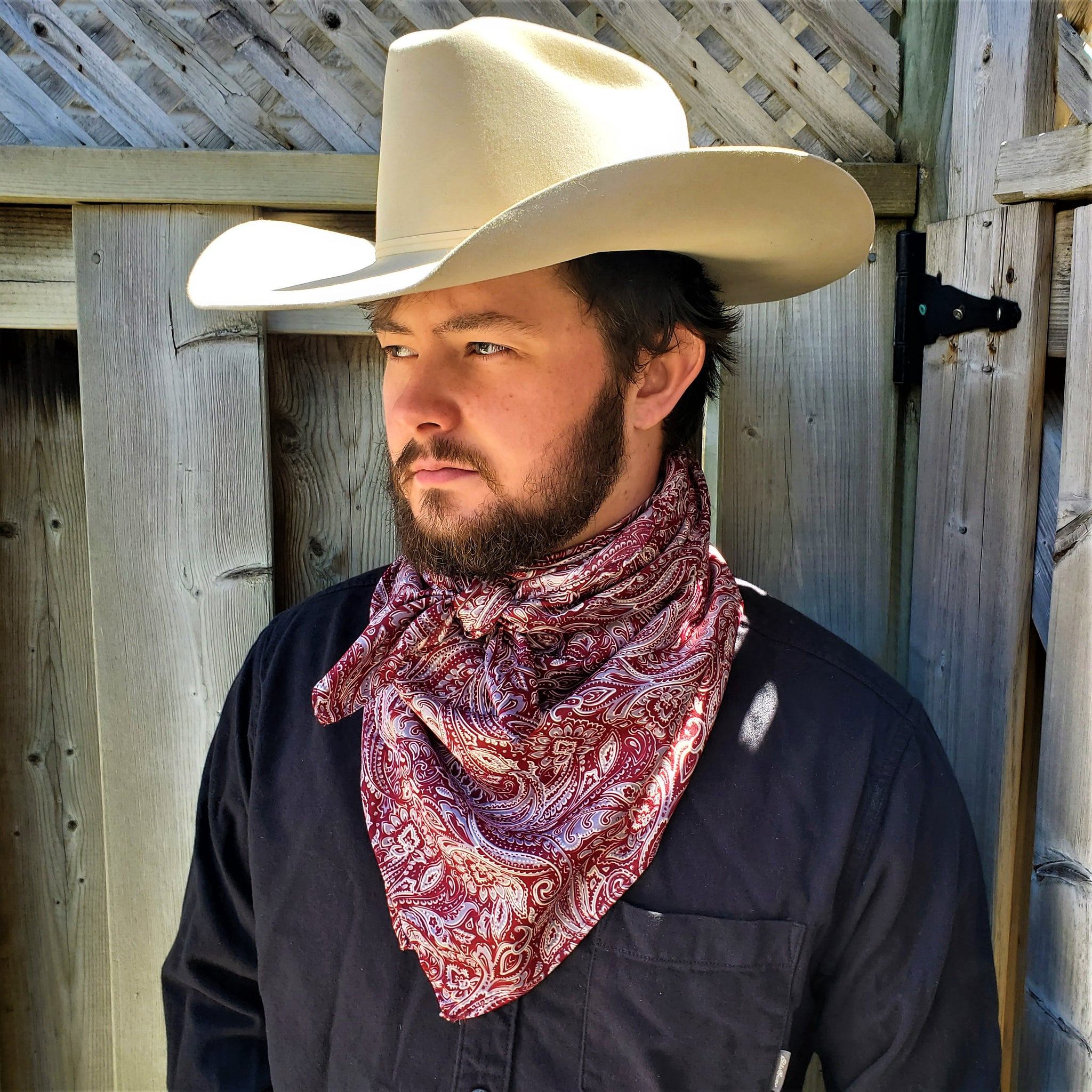 1070 Burgundy Paisley Wild Rag Cowboy Buckaroo Silk Scarf