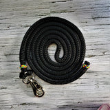This 8 foot horse lead line has 2 rainbow color braided knot accents on both ends of lead. Line is made of double braid polyester yacht rope. The same rope as top horse trainers and clinicians use at a fraction of the price. Excellent quality. Made by Natural Equine Connection in Ontario, Canada
