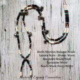 Horse Rhythm Balance Beads - Lakota Style - Brown Spaghetti/Dark Turquoise Wood Beads/Black/Ivory/Silver