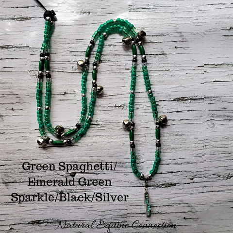 Horse Rhythm Balance Beads - Green Spaghetti / Emerald Green / Black / Silver
