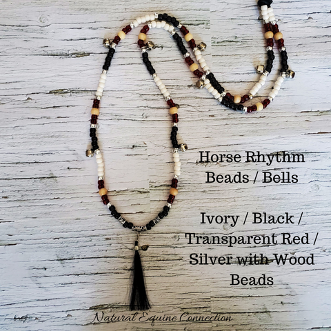 Horse Rhythm Balance Beads - Ivory / Black / Transparent Red / Silver with Wood Beads