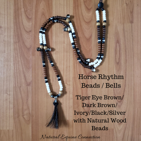 Horse Rhythm Balance Beads - Tiger Eye Brown / Dark Brown / Ivory / Black / Silver with Wood Beads