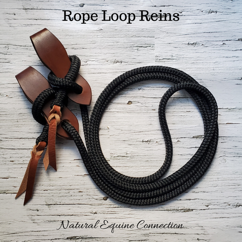Our 1/2" loop sport reins are very popular and used regularly by top horsemen and clinicians. Your choice of weighted leather popper ends, tassel, or blunt ends.