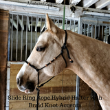 Slide Ring Rope Hybrid Horse Training Halter with Braid Knot Accents