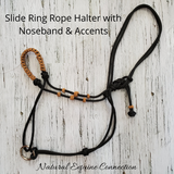 Our Slide Ring Rope Training Horse Halters with braided nosebands and decorative accents are very unique and stylish. You will always be able to identify your halter from others.