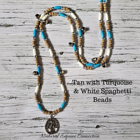 Horse Rhythm Balance Beads - Tan with Turquoise & White Spaghetti Beads