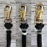 Customize your horse training lines or neck rope cordeos with the option to add color braided knot accents in either leather or paracord. Never get your equipment mixed up with someone else ever again. If you are looking for a longer line check out our 12', 14', 22' Lines